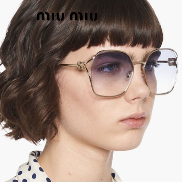 BRAND NEW MIU MIU MU52WSZVN07S Pale Gold/Clear Gradient Violet Sunglasses